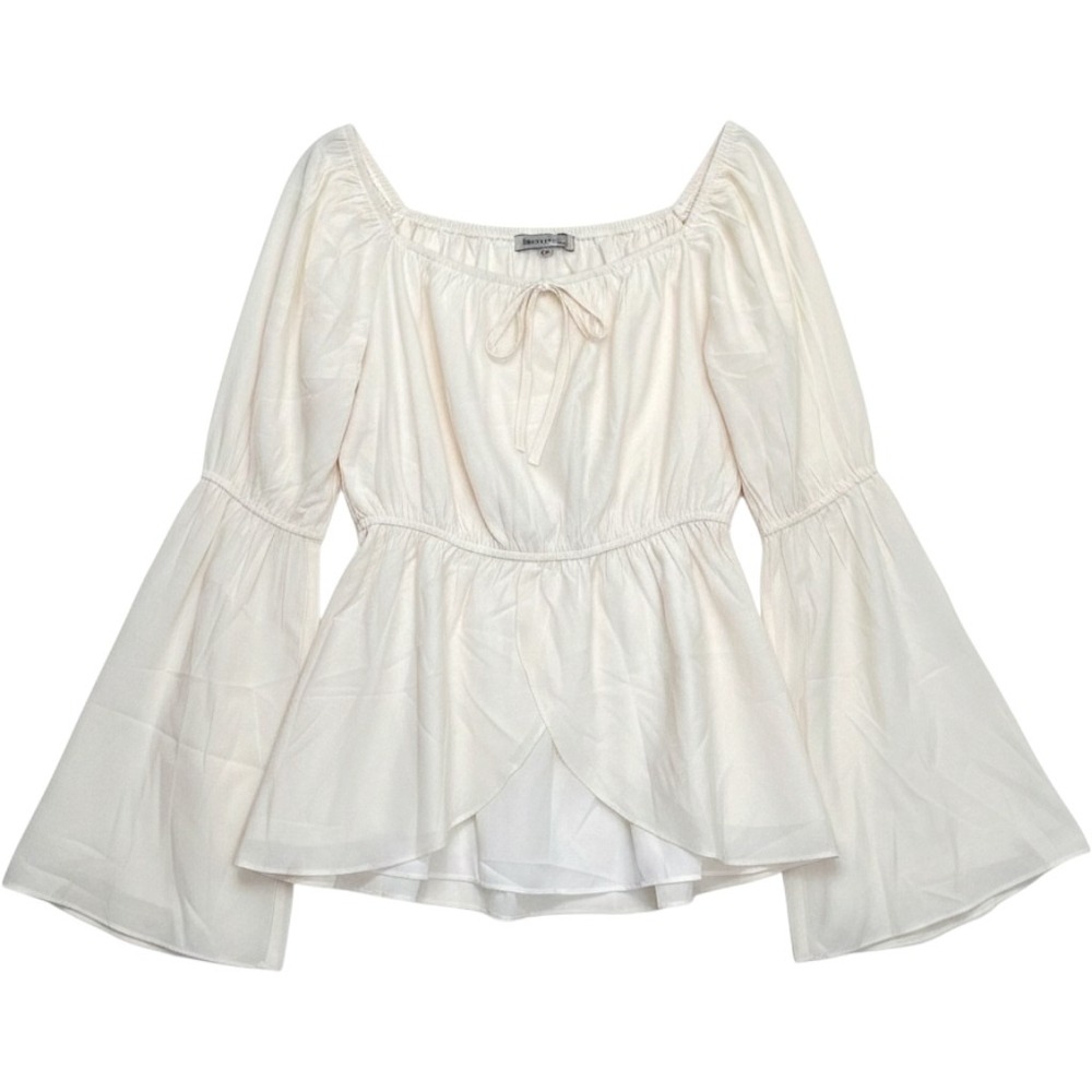 Renaissance Fair Cream Peasant Blouse Square Neck Bell Sleeve off Shoulder Top S